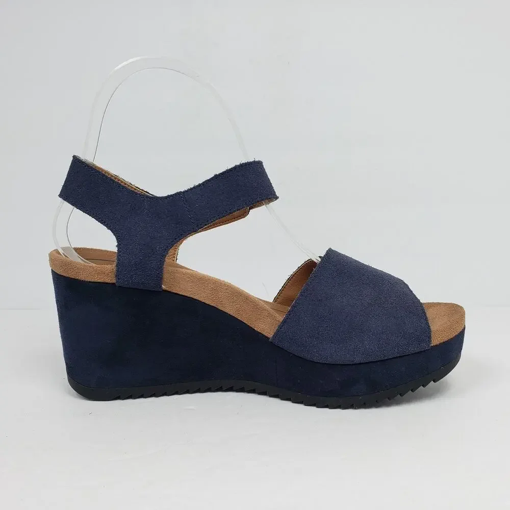Vionic Astrid II Womens Size 7 Blue Suede Casual Platform Wedge Sandals